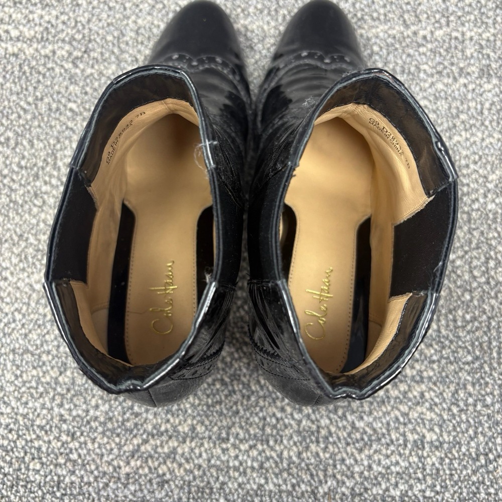 Cole Haan Women's 7B Black Patent Leather Chelsea Ankle Boots Wingtip Heels - Picture 10 of 11